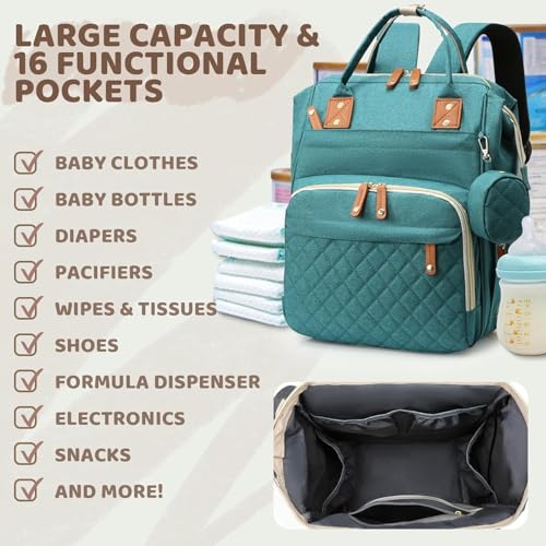 houscly Diaper Bag Backpack for Girls Boys: Green Toddler Diaper Bag with Changing Pad Baby Backpack Diaper Bag for Mon Dad Newborn Mochila Pañaleras Bebe Niña Niño Baby Registry Search Essentials Must Haves - Image 3