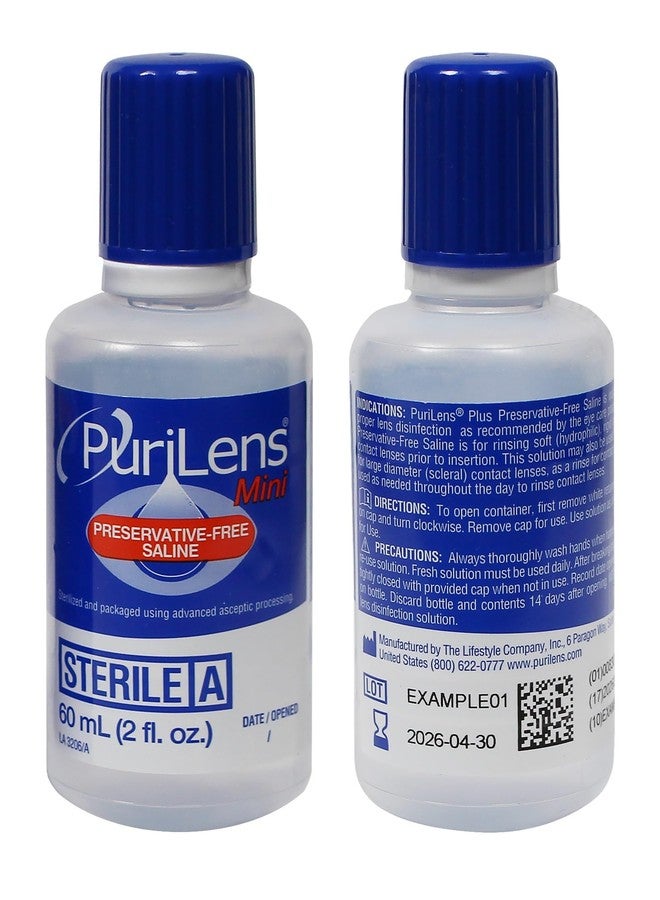 purilens محلول ملحي لعدسات الاتصال بدون مواد حافظة بوري لينز ميني 60 مل (2 أونصة سائلة) عبوتين - Image 3