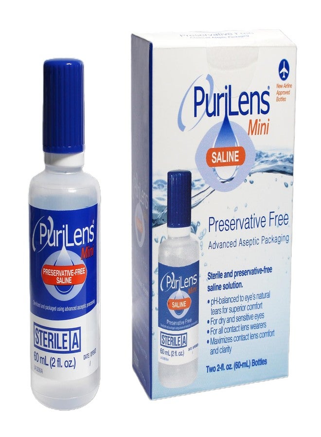 purilens محلول ملحي لعدسات الاتصال بدون مواد حافظة بوري لينز ميني 60 مل (2 أونصة سائلة) عبوتين - Image 1