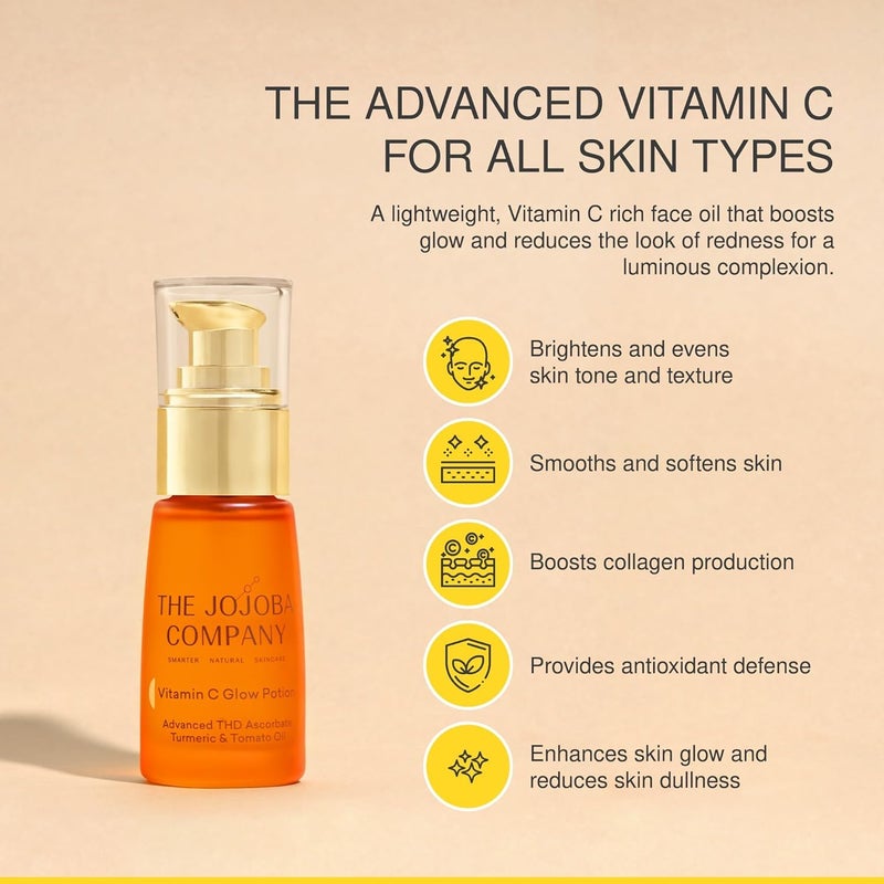 jojoba زيت الوجه بفيتامين C 30 مل - إكسير توهج مضيء مع THD أسكوربات، كركم وزيت طماطم - معزز للبشرة غني بمضادات الأكسدة للإشراق، لون متساوي وملمس ناعم - Image 2