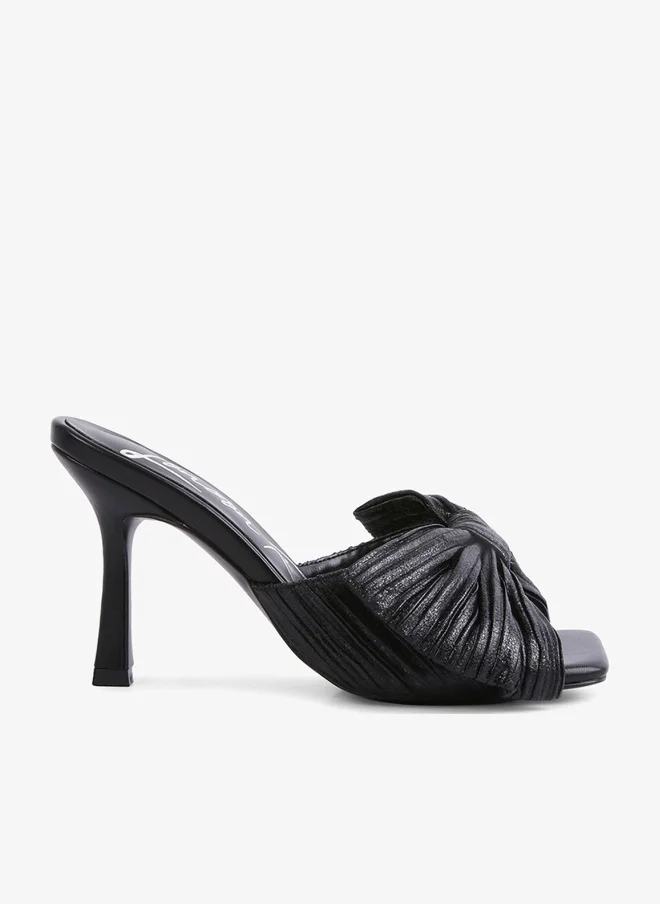 London Rag Black High Heeled Bow Slider Sandals