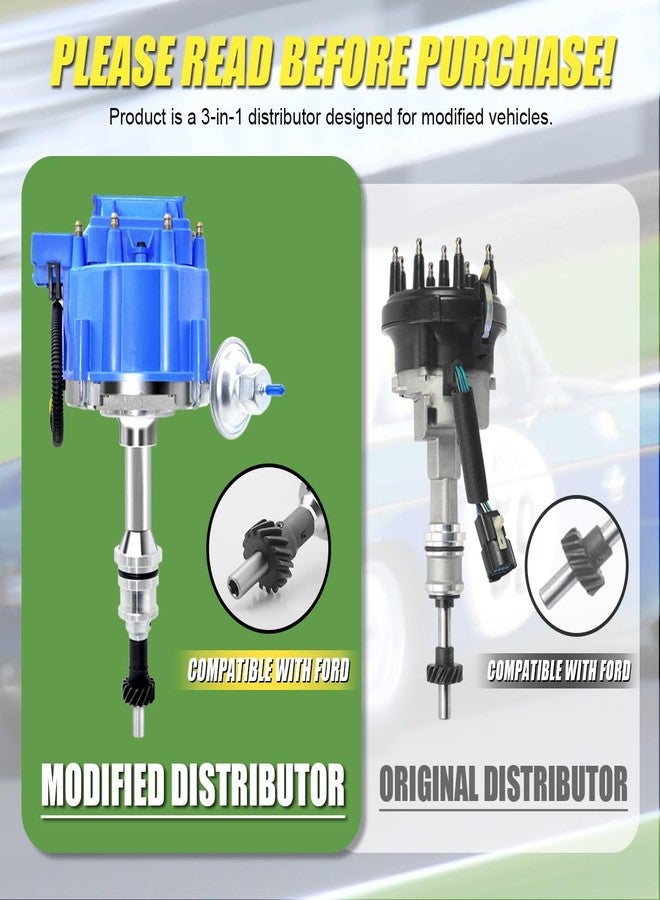 MAS Performance HEI Ignition Distributor w/Cap & Rotor and Spark plug Wire set Compatible with Ford 351C 351M 400 429 460 HEI 65,000 Volt Coil KA-1046013 PE332U JM6506BL 351CBLHEI0(Blue HEI Kit) - Image 2