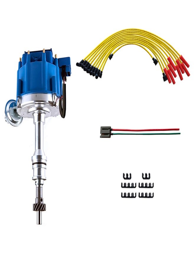 MAS Performance HEI Ignition Distributor w/Cap & Rotor and Spark plug Wire set Compatible with Ford 351C 351M 400 429 460 HEI 65,000 Volt Coil KA-1046013 PE332U JM6506BL 351CBLHEI0(Blue HEI Kit) - Image 1