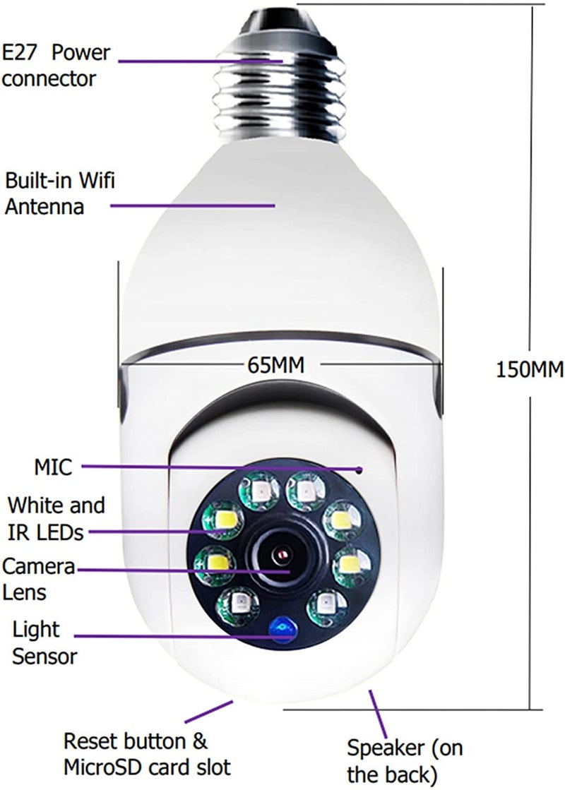 SIOVS WiFi Wireless CCTV Camera 1080p Bulb Shape PTZ V380 Pro Security Camera with LED Lights Auto Tracking Motion Detection and Two Way Audio Night Vision Remote Viewing Indoor Camera  - Image 2