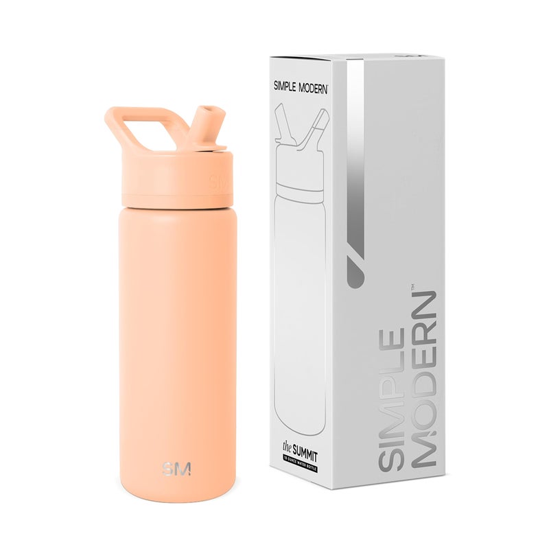 Simple Modern Kids Water Bottle with Straw Lid  Vacuum Insulated Stainless Steel Metal  Reusable Leak Proof BPAFree Thermos for School  Summit Collection  18oz Bellini