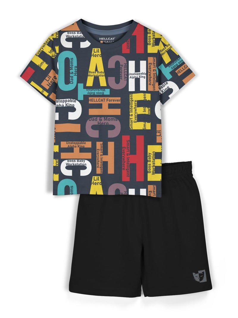 HELLCAT Boys Dress Clothing Set Combo with Tshirts & Shorts - Pack 1 Black2 1-2 Years - Image 1