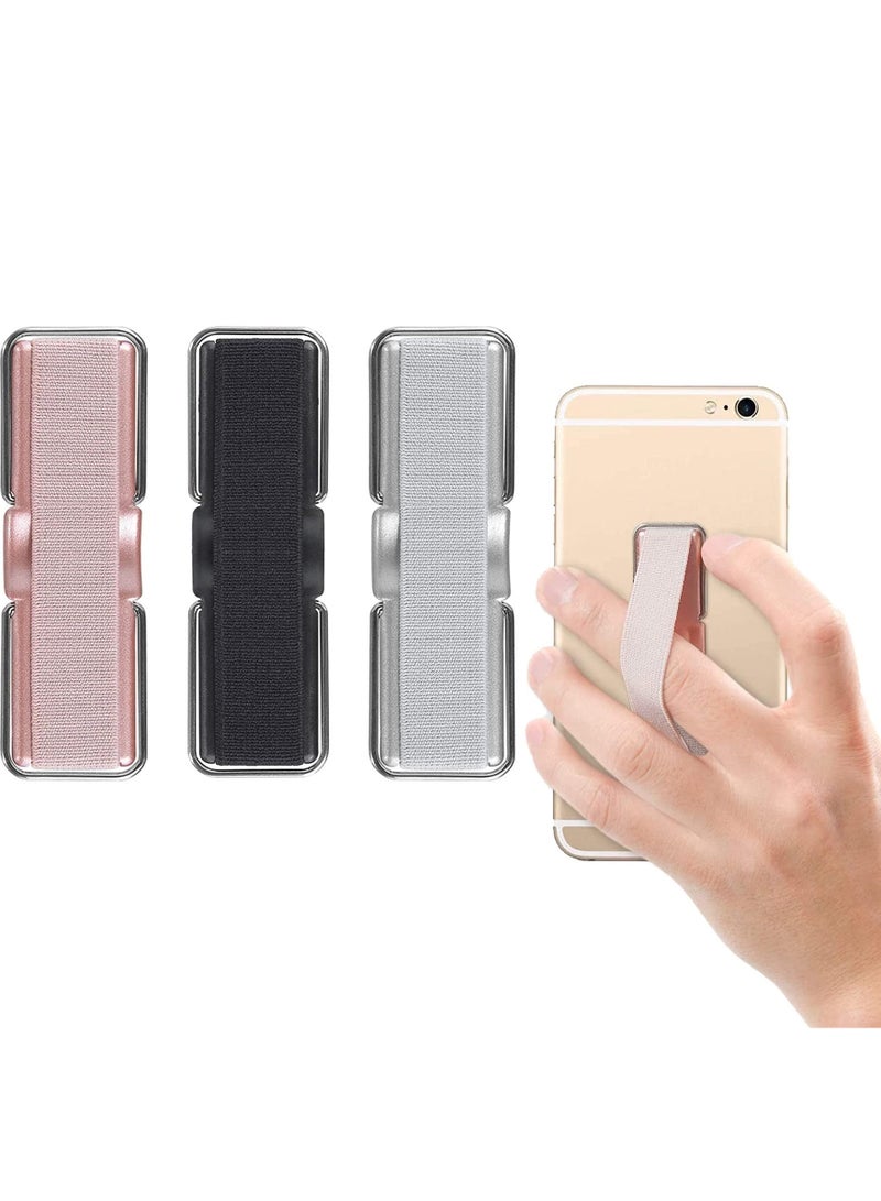VIUAUAX 3 قطع حزام هاتف، حزام إصبع الهاتف، حامل إصبع الهاتف الخلفي مع حامل إصبع مرن عالمي للهاتف (أسود فضي وردي ذهبي) - Image 1