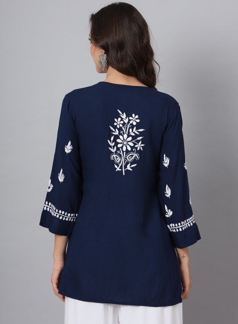 Alaya Women Hand Embroidered Chikankari Rayon Kurti-AL3696 - Image 2