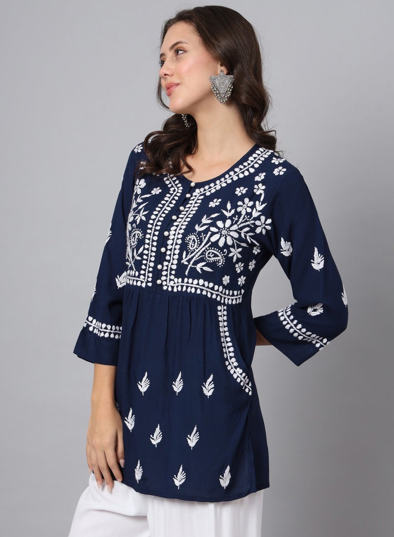 Alaya Women Hand Embroidered Chikankari Rayon Kurti-AL3696 - Image 3