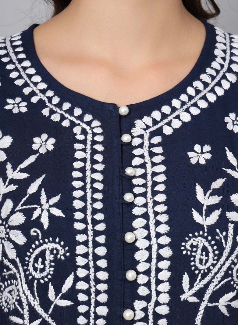 Alaya Women Hand Embroidered Chikankari Rayon Kurti-AL3696 - Image 5