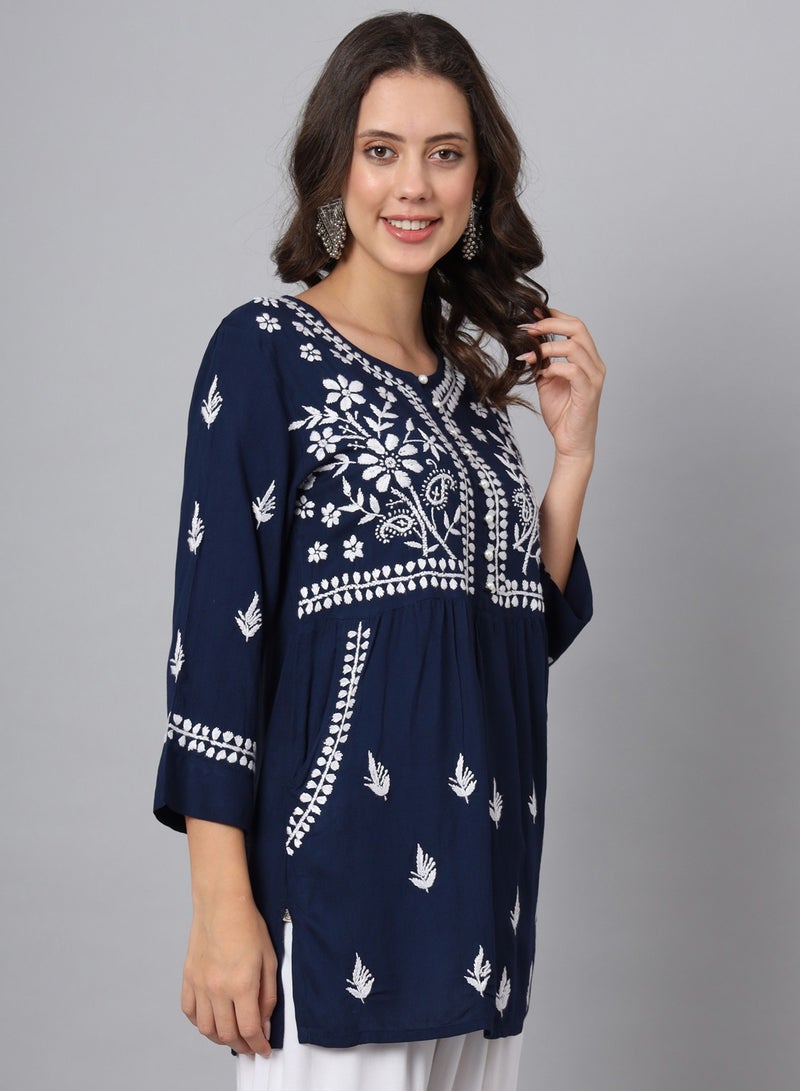 Alaya Women Hand Embroidered Chikankari Rayon Kurti-AL3696 - Image 4