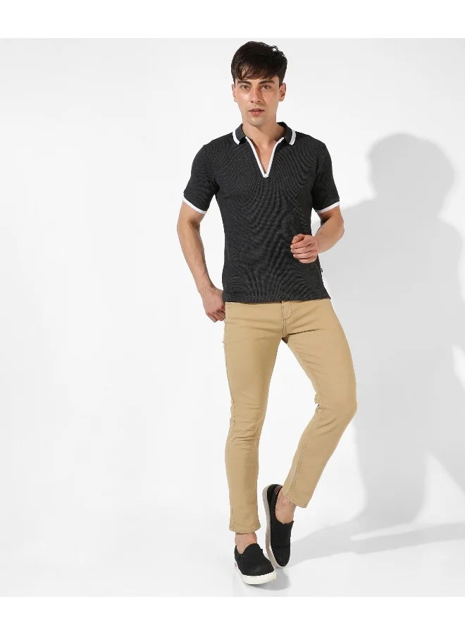 Campus Sutra Men's Solid Charcoal Grey Regular Fit Casual T-Shirt