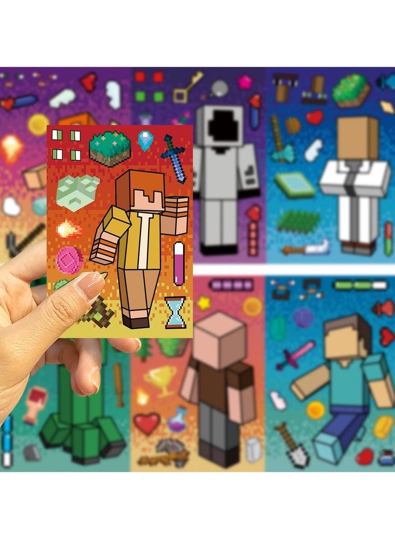 ماين كرافت 8 Sheets/Set MC Cartoon Block World Stickers Waterproof Make a Face Puzzle Stickers DIY Craft for Kids - Image 4