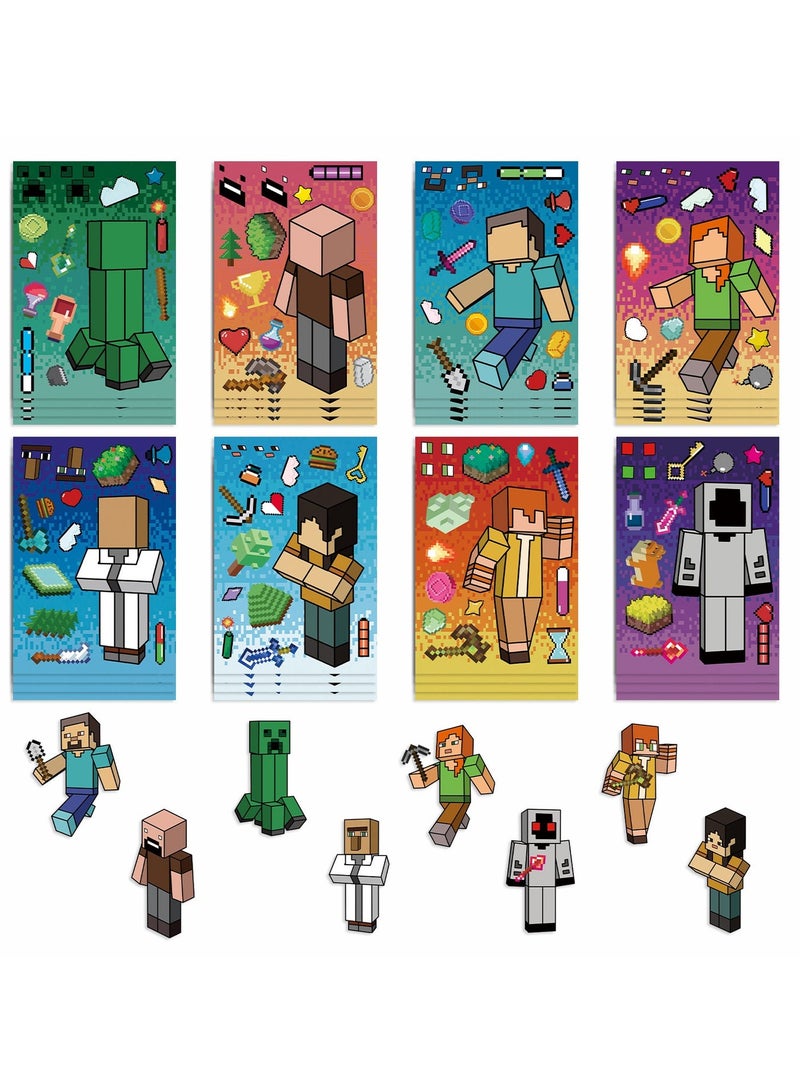 ماين كرافت 8 Sheets/Set MC Cartoon Block World Stickers Waterproof Make a Face Puzzle Stickers DIY Craft for Kids - Image 3