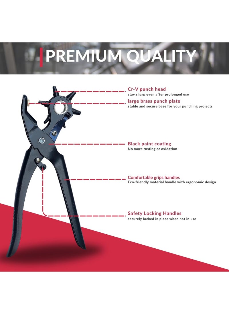 Caneuf Caneuf Revolving Leather Belt Hole Punch Plier MultiTool Manual Punch Maker for Belts Watch Bands Bags Dog Collars Holes Punching Machine  - Image 3