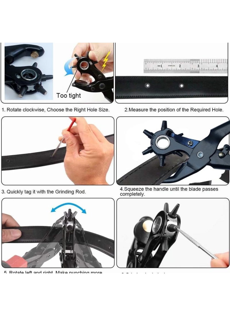 Caneuf Caneuf Revolving Leather Belt Hole Punch Plier MultiTool Manual Punch Maker for Belts Watch Bands Bags Dog Collars Holes Punching Machine  - Image 5