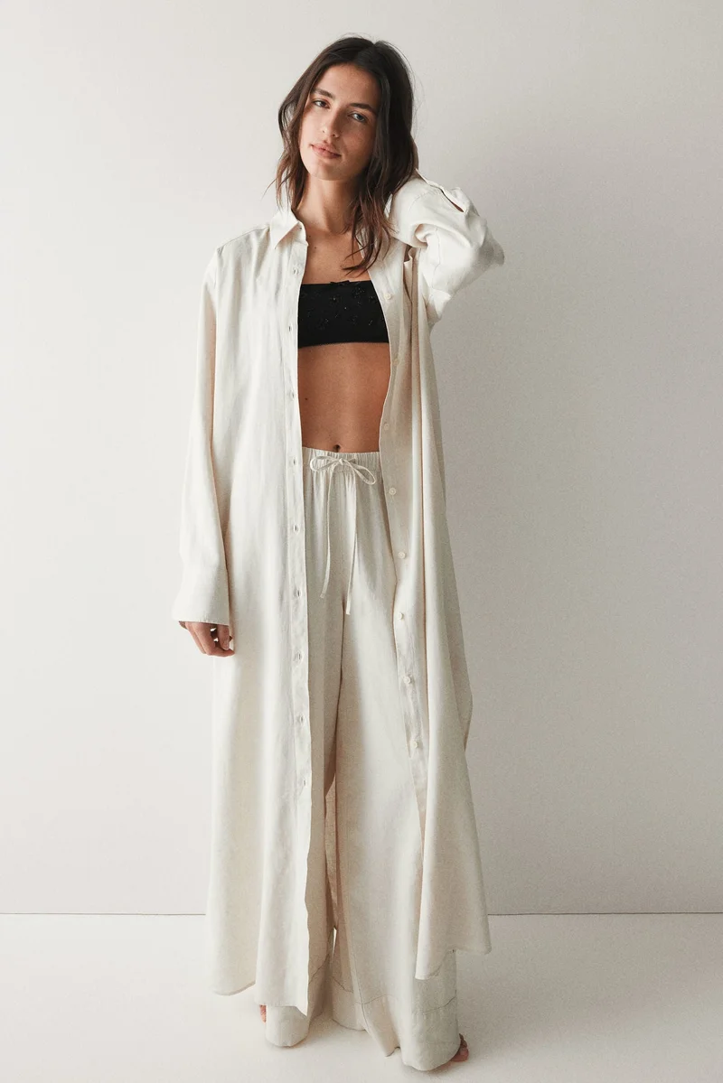 اتش اند ام فستان قميص من مزيج الكتان