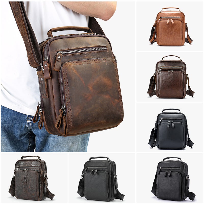 Real Cowhide Genuine Leather Shoulder Bag Vintage Crazy Horse Leather Shoulder Bag Multi-Functional Cowhide Ipad Crossbody Bag - Image 2
