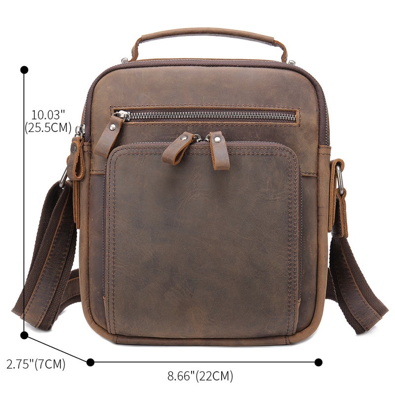 Real Cowhide Genuine Leather Shoulder Bag Vintage Crazy Horse Leather Shoulder Bag Multi-Functional Cowhide Ipad Crossbody Bag - Image 5