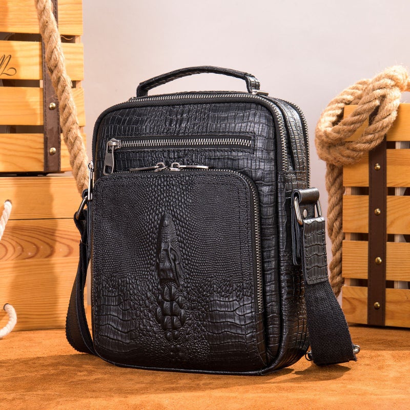 Real Cowhide Genuine Leather Shoulder Bag Vintage Crazy Horse Leather Shoulder Bag Multi-Functional Cowhide Ipad Crossbody Bag - Image 1