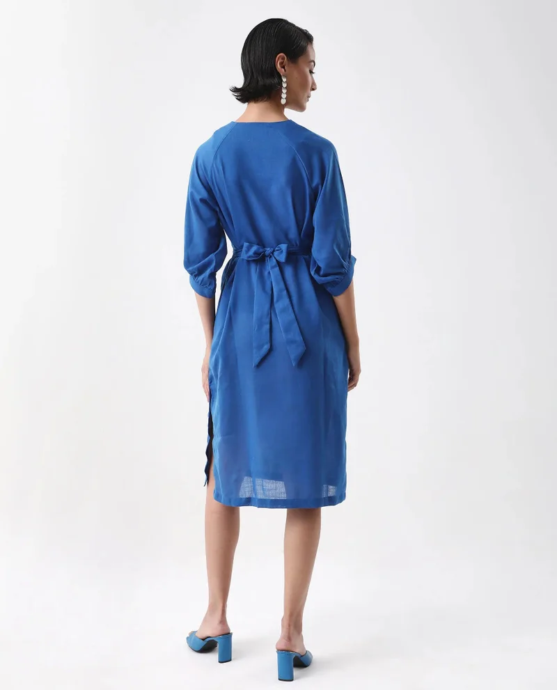 Rareism Women's Linen V-Neck Midi Dress