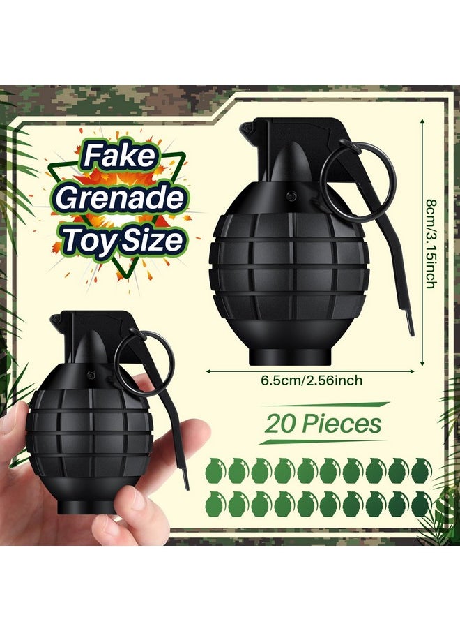 Sratte - 20 Pcs Plastic Hand Grenades With Realistic Sound Effects And Flashing Light Toy Grenades Fake Grenade Military Toys For Kids Pretend Army Role Play Prop Black - Image 1