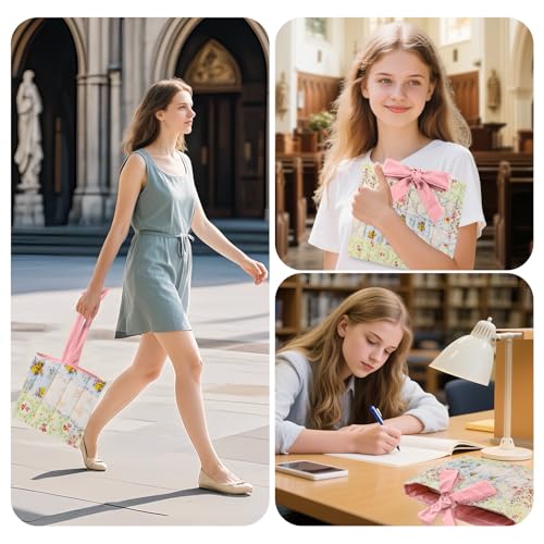 EHZYP Bible Cover Case for Women,Large Bible Tote Bags for Women Organizer Quilted Bible Carrying Case(new) (Splicing Flower) - Image 3