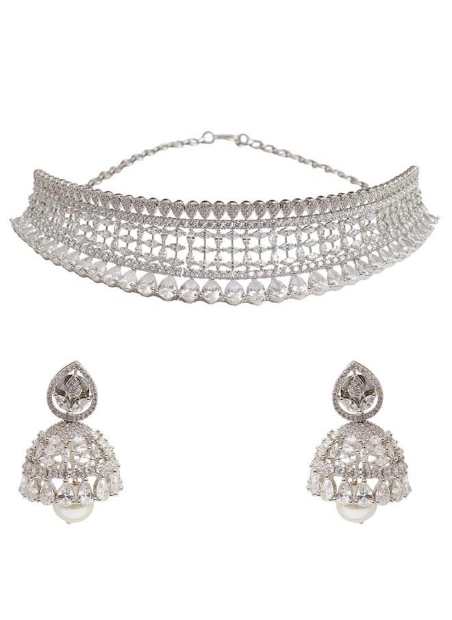 VOYLLA CZ Elegance Silver Plated Shiny Necklace Set  - Image 2