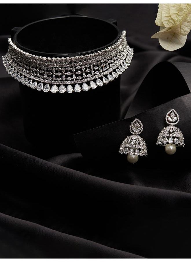 VOYLLA CZ Elegance Silver Plated Shiny Necklace Set  - Image 1