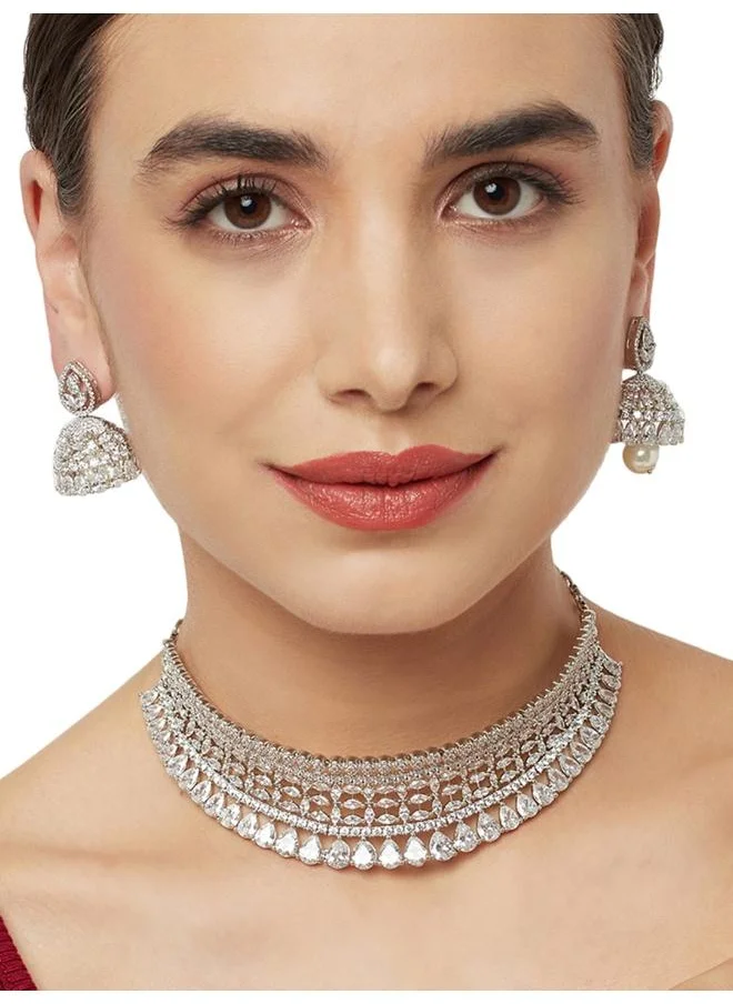 فويلا CZ Elegance Silver Plated Shiny Necklace Set