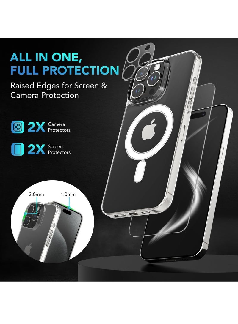Raxoom ELTRAZONE iPhone 15 Pro Max Case - 5-in-1 Clear Design with 2X Tempered Glass Screen Protectors, 2X Camera Lens Protectors, Shockproof Air-Guard Corners, and MagSafe Compatibility - Image 2