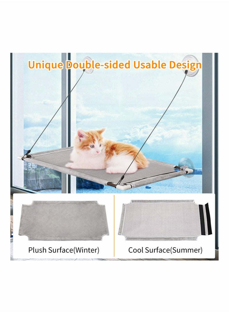 Cat Hammock, Cat Window Perch Hammock Bed for Indoor Large Cats, Cat Hammock Window Resting Seat Shelves with Sturdy Knob Suction Cups Holds Up to 50 lbs, Space-Saving and Easy to Assemble