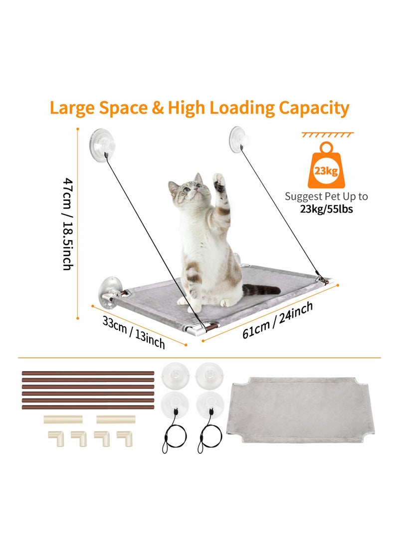 Cat Hammock, Cat Window Perch Hammock Bed for Indoor Large Cats, Cat Hammock Window Resting Seat Shelves with Sturdy Knob Suction Cups Holds Up to 50 lbs, Space-Saving and Easy to Assemble