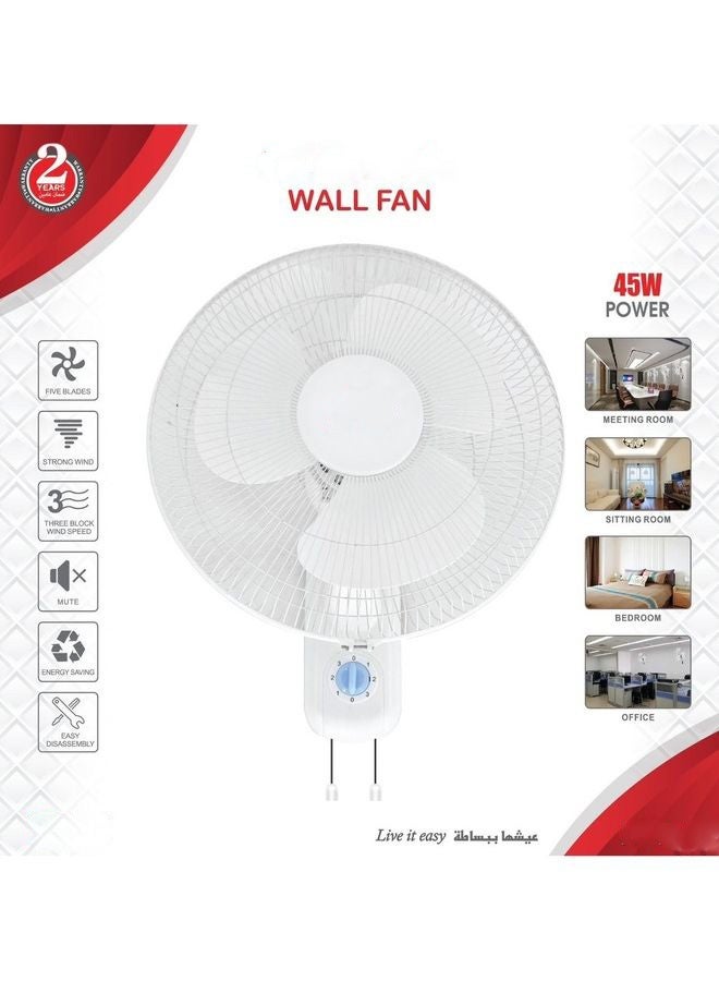 LC 45W Wall Fan with 5 Blades and 3 Speeds - Image 1