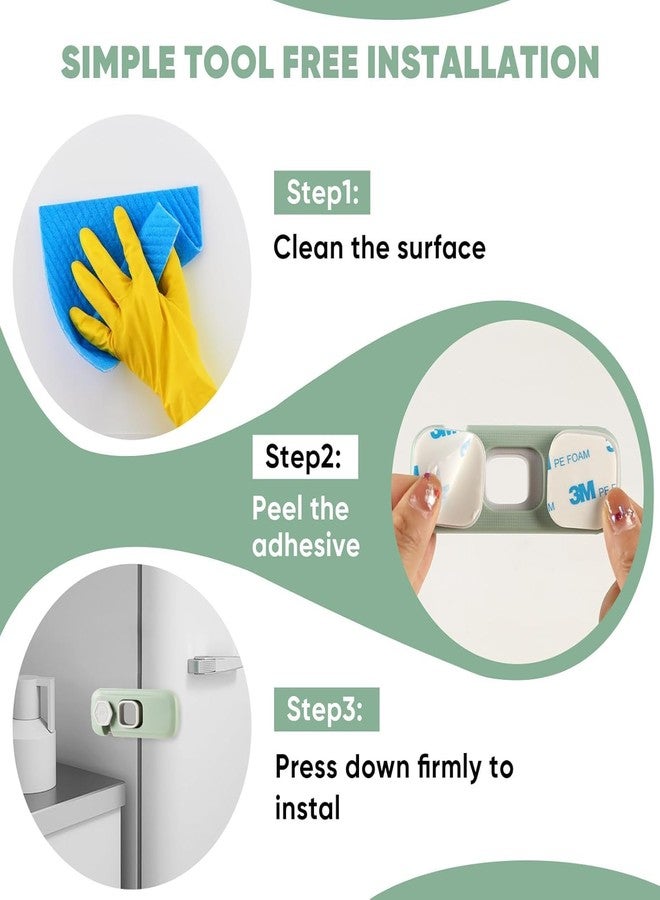 BLIXAR Fridge Locks for Children, Easy to Install Fridge Lock, Child Proof Cupboard Locks No Tools Need or Drill, Freezer Child Lock Apply to Max 1 inch(25mm) Sealing Strip (Green, 6) - Image 3