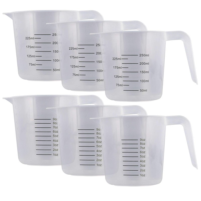 US Kitchen Supply  8 oz 250 ml Plastic Graduated Measuring Cups with Pitcher Handles Pack of 6  1 Cup Capacity Ounce and ML Cup Markings  Measure  Mix Recipe Ingredients Flour Water Oil
