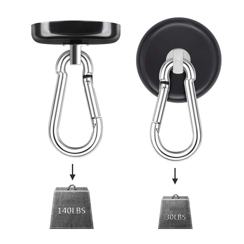 Ant Mag Magnetic Hooks 140LBS Heavy Duty Neodymium Magnet with Swiveling Carabiner Magnet Snap Hook for Indoor/Outdoor Hanging Bag Kitchen Garage Magnet Type Cruise Ship Magnetic Hook (2 Pack Black) - Image 2
