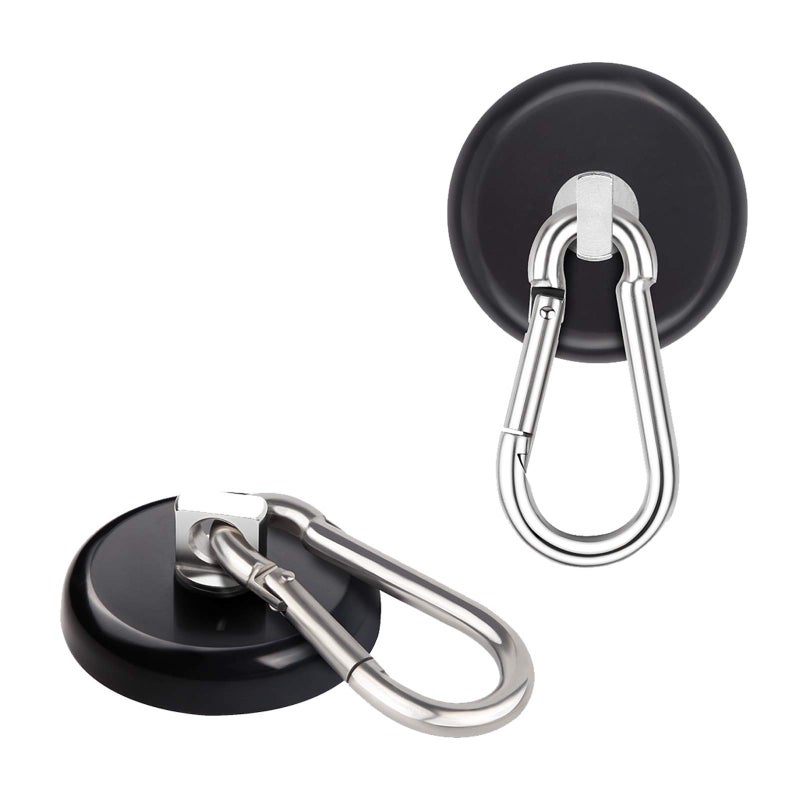 Ant Mag Magnetic Hooks 140LBS Heavy Duty Neodymium Magnet with Swiveling Carabiner Magnet Snap Hook for Indoor/Outdoor Hanging Bag Kitchen Garage Magnet Type Cruise Ship Magnetic Hook (2 Pack Black) - Image 1