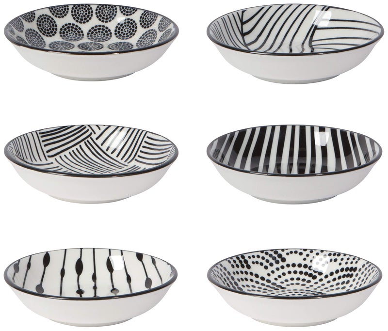 Now Designs Bits and Dots Porcelain Pinch Bowl Black and White Set of 6