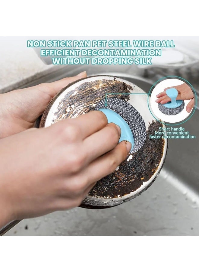 فرشاة بمقبض - ليفة تنظيف من الفولاذ المقاوم للصدأ | ليفة تنظيف أطباق للمطبخ والحمام والمنزل، لإزالة الأوساخ والدهون الصعبة - Image 3