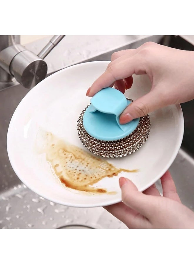 فرشاة بمقبض - ليفة تنظيف من الفولاذ المقاوم للصدأ | ليفة تنظيف أطباق للمطبخ والحمام والمنزل، لإزالة الأوساخ والدهون الصعبة - Image 1