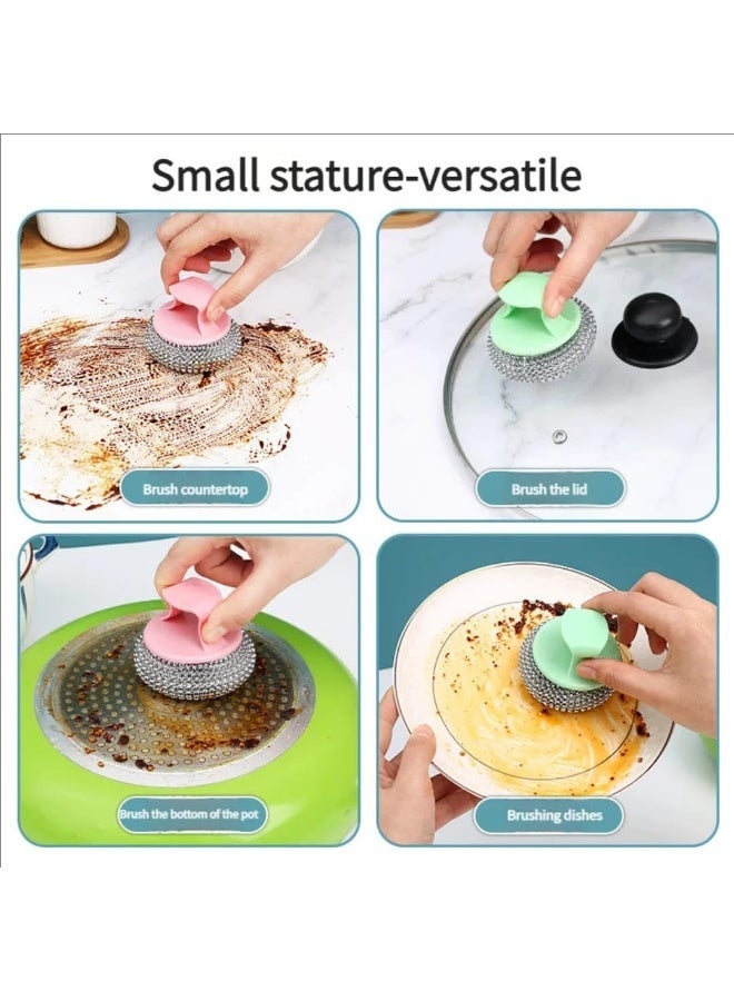 فرشاة بمقبض - ليفة تنظيف من الفولاذ المقاوم للصدأ | ليفة تنظيف أطباق للمطبخ والحمام والمنزل، لإزالة الأوساخ والدهون الصعبة - Image 2