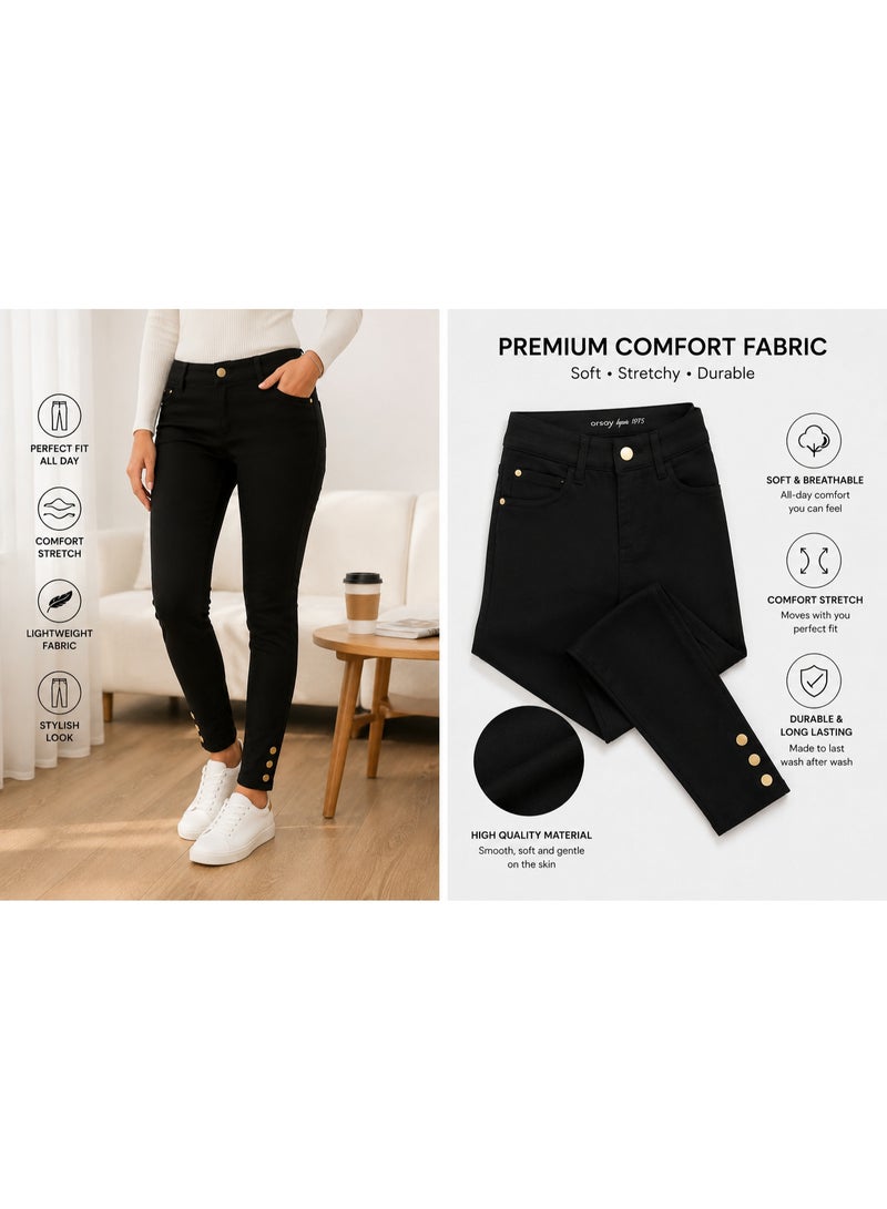 NOVA TECH Women's Slim Fit Stretch High Waist Pants with Button Ankle Detail, Black - Image 3