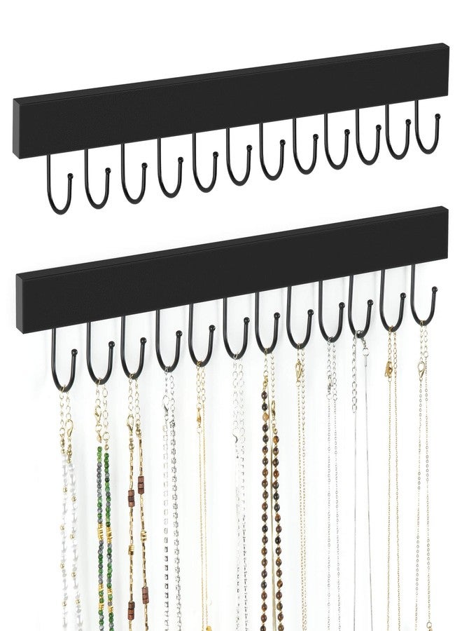ZEDODIER 2 Pack Necklace Organizer Wall Mount, Wooden Jewelry Hanger Necklace Holder with 24 Hooks,Hanging Jewelry Organizer, Black - Image 1