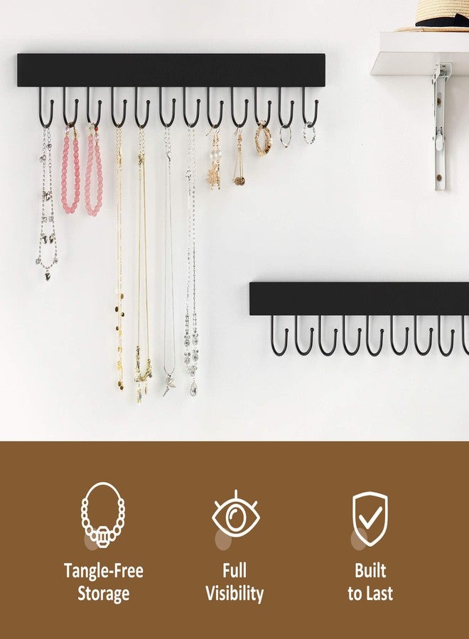 ZEDODIER 2 Pack Necklace Organizer Wall Mount, Wooden Jewelry Hanger Necklace Holder with 24 Hooks,Hanging Jewelry Organizer, Black - Image 3
