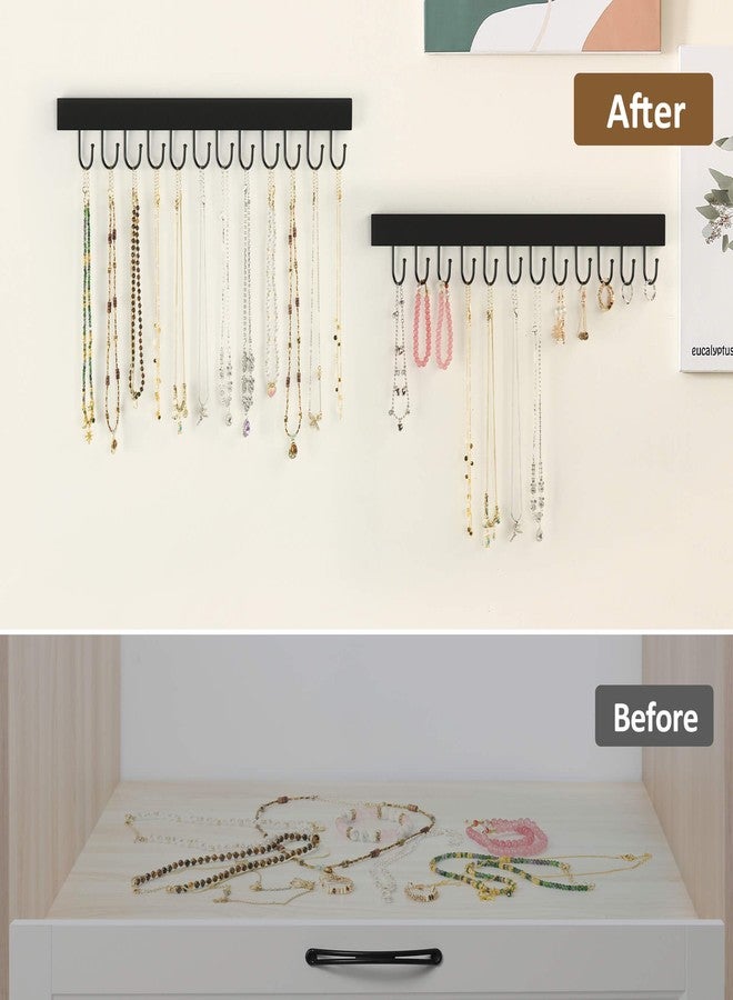 ZEDODIER 2 Pack Necklace Organizer Wall Mount, Wooden Jewelry Hanger Necklace Holder with 24 Hooks,Hanging Jewelry Organizer, Black - Image 2