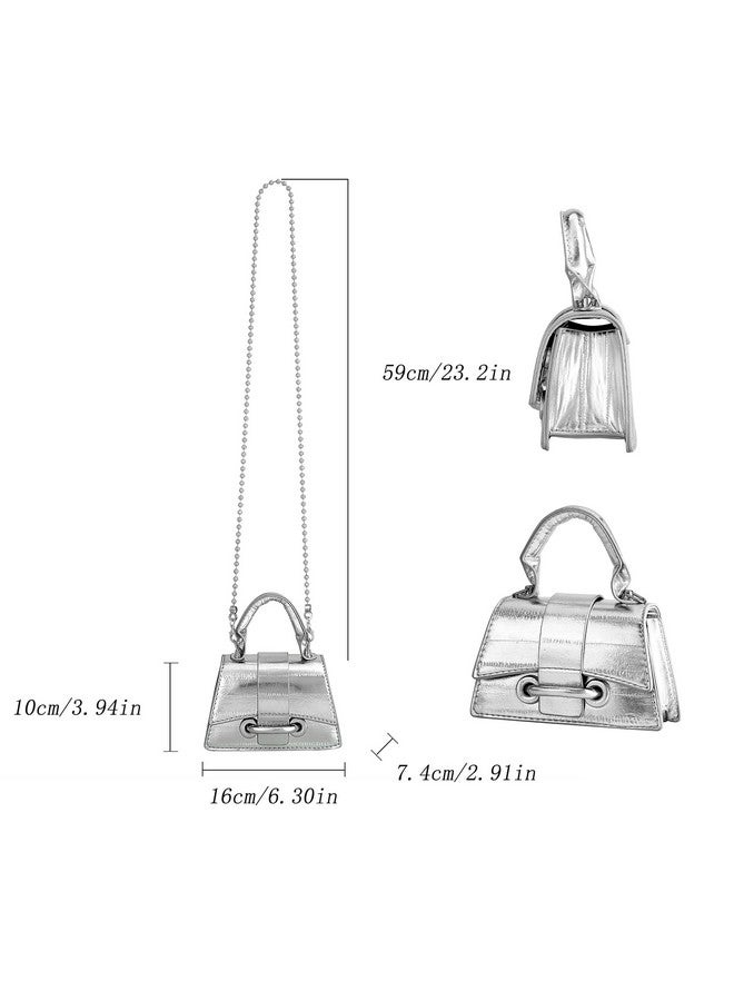 FALETO Mini Silver Purses for Women Y2K Small Top Handle Crossbody Bag Stylish Clutch Shoulder Handbag for Cocktail Party Prom - Image 1