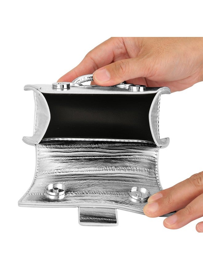 FALETO Mini Silver Purses for Women Y2K Small Top Handle Crossbody Bag Stylish Clutch Shoulder Handbag for Cocktail Party Prom - Image 3