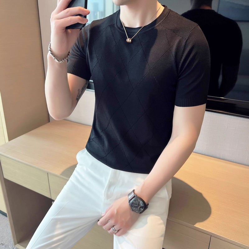 Crewneck Button Knitted Short-sleeved T-shirt Men's Summer Thin Light Mature Casual Business Henry Collar Foreign Trade Cross-border Wholesale - Image 3