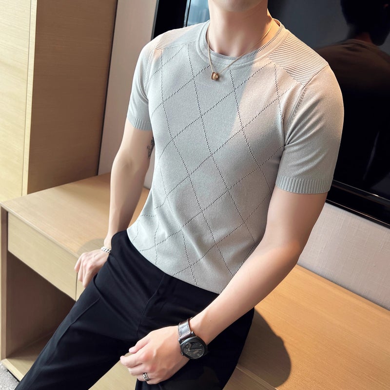 Crewneck Button Knitted Short-sleeved T-shirt Men's Summer Thin Light Mature Casual Business Henry Collar Foreign Trade Cross-border Wholesale - Image 4